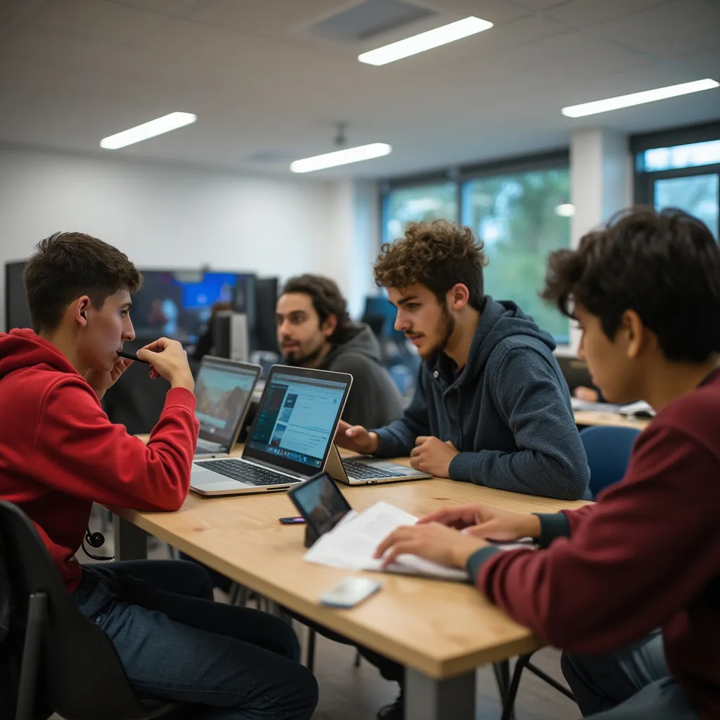 Estudiantes participando en clase práctica de programación